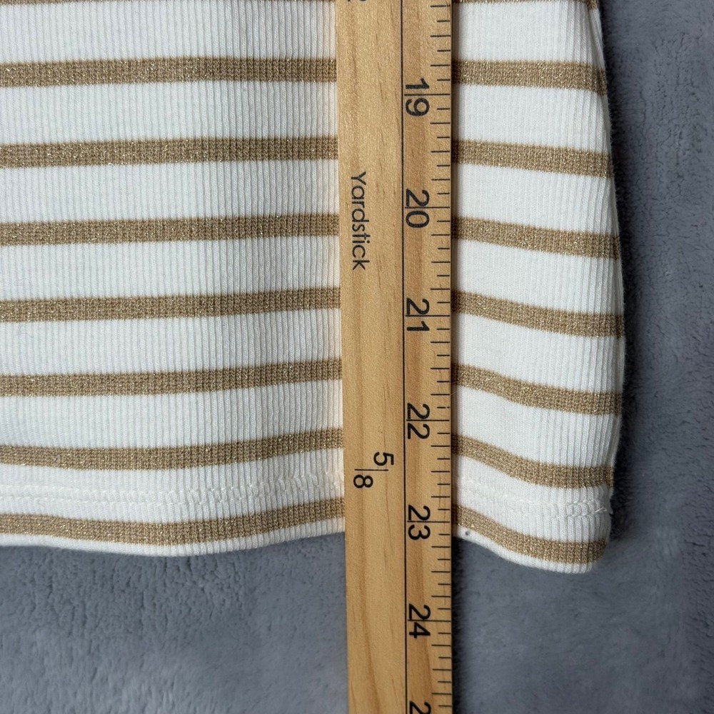 New J. Crew Factory Metallic Strip Boatneck Tee Womens S White Gold Long Sleeve - Picture 7 of 9